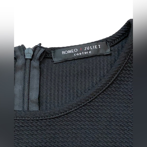 Romeo + Juliet Couture Black Textured Shift Dress Tie Belt Long Sleeve Medium - Picture 5 of 11
